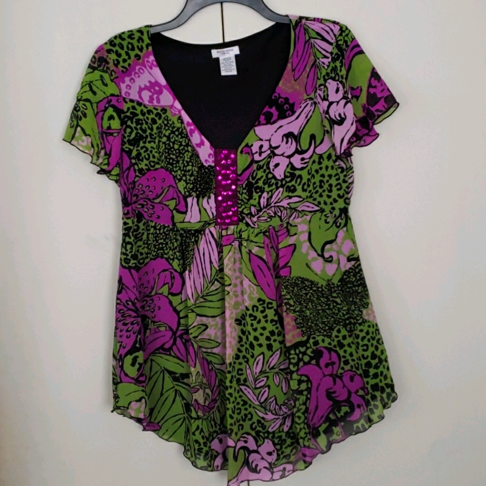 Bisou Bisou Jeweled Baby Doll Style Top